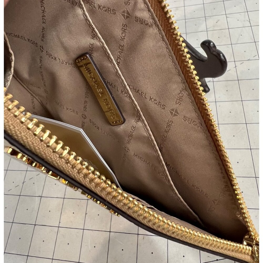 Michael Kors Gold Jet Set Travel XL Leather Clutch New NWT Wristlet w/Strap - Picture 7 of 7